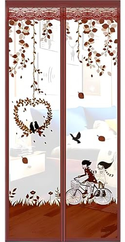 WDESYADMS Magnetic Screen Door 39x83 Inch Romantic Couple Pattern Mesh Curtain with Hook and Loop Seal Hands Free Fly Screen Keeps Bugs Out Easy Install for Bedroom Balcony Living Room Home Decor