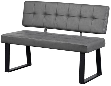 B&D home Sitzbank Sigfrid - Eckbank Esszimmer Mit Lehne, Sitzbank Flur, Pflegeleichter Bezug in Leder Optik in Dunkel Grau, Kaltschaum-Polsterung, Für Esszimmer, Küche & Flur, 120 cm
