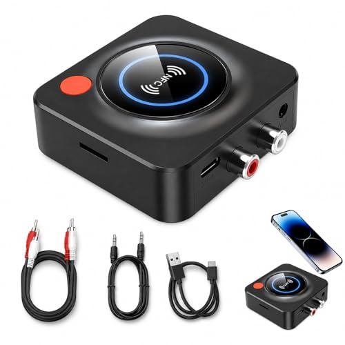 1 receptor Bluetooth 5.1, estéreo audio HiFi Receiver, RCA 3,5 mm jack AUX adaptador Bluetooth, adaptador Bluetooth receptor inalámbrico de coche para smartphone, tableta, altavoz de cine en casa.