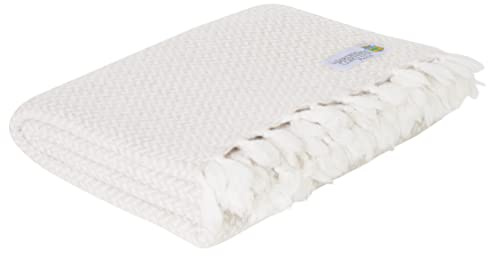 Manta/Plaid de Cachemir y Lana con diseño de espiguilla: Marfil - 130 x 200 cm