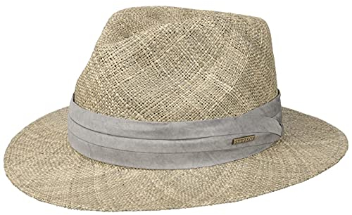 Stetson Chapeau en Paille Caney Seagrass Femme/Homme - de Plage Soleil Traveller avec Ruban Gros Grain Été Printemps-été - XXL (62-63 cm) Nature