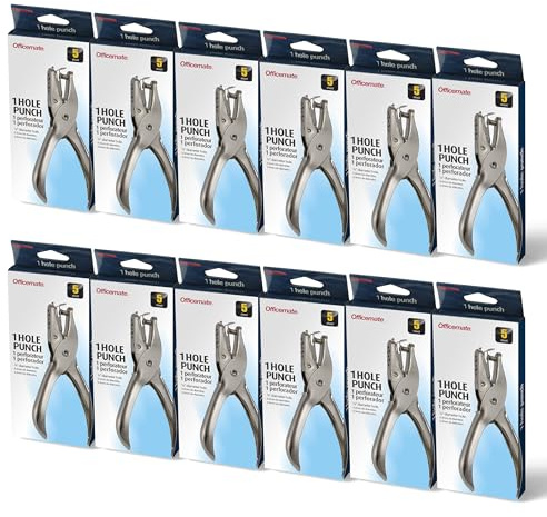 1 Hole Punch, 5 Sheet Capacity, Comes in 12 Pack, Silver (90075)