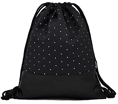 LEAPOP Turnbeutel Hipster Sporttaschen, Tupfen Drucken Gym Sack Beutel Sportbeutel Tüte Rucksack mit Innentasche und Schlüsselbund, mit Münzbörsen (Schwarz)
