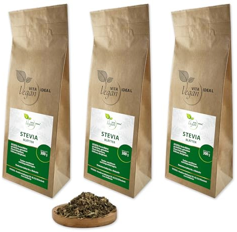 VITA IDEAL Vegan® SÜßKRAUT - Blätter 3x 300g geschnitten & getrocknet - Stevia rebaudiana - SÜßKRAUTBLÄTTER - Suesskraut - Sueßkraut Kräuter Tee & Aufguss, ohne Zusatzstoffe.