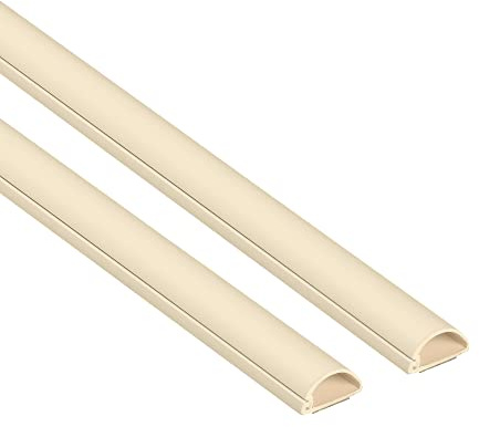 D-Line 20x10mm Cable Trunking 2m Pack, Half Round Profile, Self-Adhesive Wire Cover, Paintable Cable Management - 2x 20mm (W) x 10mm (H) x 1-meter Lengths - Magnolia