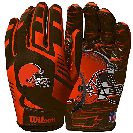WILSON NFL - Guanti da calcio americani con vestibilità elastica, per adulti, Cleveland Browns