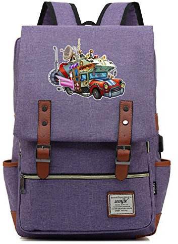 WANHONGYUE Spiel Plants vs. Zombies Backpack Vintage Schulrucksack Studententasche Schulranzen 15,6 Zoll Laptop Rucksack mit USB-Ladeanschluss Purple / 3