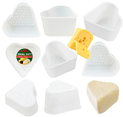 PetriStor 8 pcs Small Cheese Mold Heart 1/3QT - Feta Soft Cheese Mold for Cheese Making - Homemade Cheese Making Supplies - Cream Cheese Form Mold - Molde Para Queso Fresco Casero