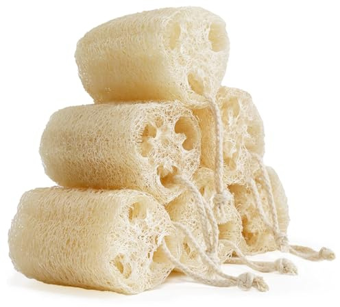 FRTIM Natürlicher Luffa-Schwamm, Dusche, Bio-Luffa-Bad, Loofa, Peeling, Körperschrubber für Männer, Frauen, Erwachsene, Rücken, Gesicht, Körper, Haut, SPA-Pflege, 6 Stück