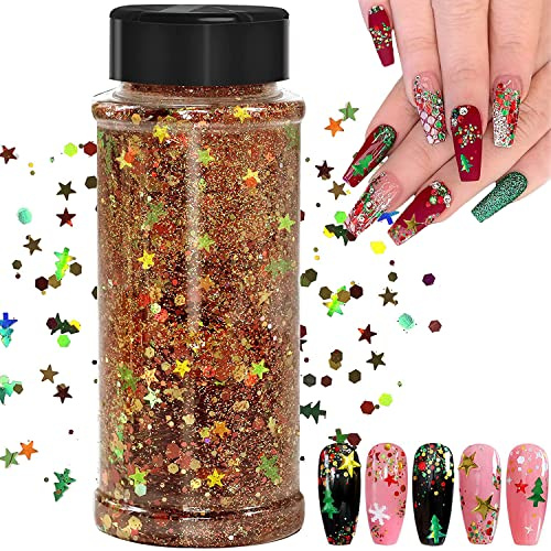 JEMESI 100g Natale Glitter, Paillettes per il Corpo, Unghie, Trucco, Scuola, Fai da te, Gioielli, Resina Epossidica, Festival, Decorazione per Feste（SD-05)