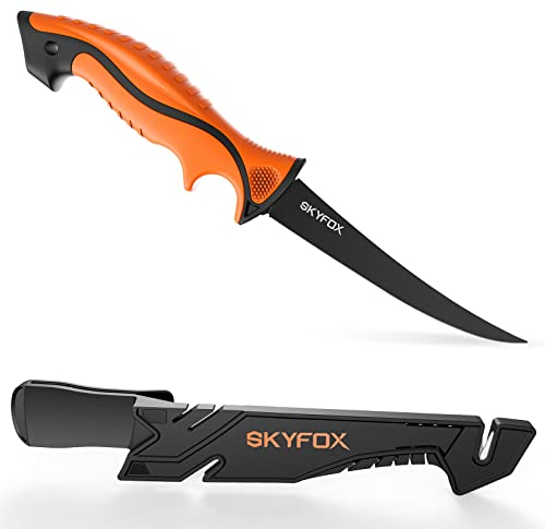 SkyFox Fischmesser Angeln und Filetiermesser Fisch Klinge 15.5 cm, G4416 Deutsch Edelstahl Kochmesser, Angelmesser Sehr Scharf,Jagdmesser Inklusive Schutz ABS Whetstone Scheide