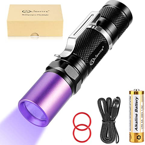 LIGHTFE UV301A Linterna UV de 395 nm con fuente de LED LG, IPX8 impermeable 3 W máximo. Luz UV de alta potencia para detector de orina de mascotas, curado de resina, detector de fugas de A/C