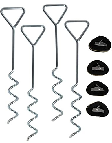 Erdanker Set 40 cm Trampolin Spanngurte Ratsche 8-teilig Bodenanker Stabil | BURI Schraubheringe feuerverzinkt zur Windsicherung von Gewächshaus, Campingzelt und Gartenbefestigung, stabil und langlebig