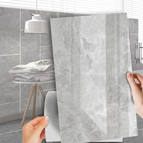 Wall Tile Sticker Grey Marble Tiles Decals 11.8x23.6 inch Self-Adhesive Backsplash for Peel & Stick Vinyl Home Decor Splashbacks Decoration Tile Stick on Tiles for Bathroom Kitchen Decor (I)