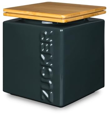 HWG-Home® Azucarero de diseño hermético, 1 kg, para larga duración, antracita y blanco, azucarero de cerámica, rectangular, ahorra espacio, apilable, almacenamiento de azúcar y recipiente de