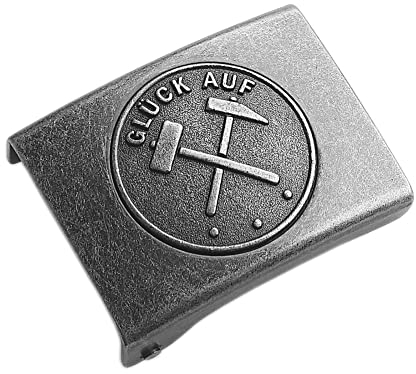 GravurManufakturBerlin Koppelschloss Bergbau Glück Auf Handwerk Zunftzeichen Meister, Meisterschüler, Geselle, Lehrling, Alt-Meister vintage eisengrau