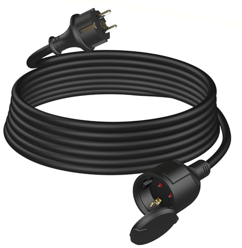 HUARUI Verlängerungskabel Outdoor 3m, Gummi Stromkabel Verlängerung mit Schuko Stecker für den Außenbereich IP44, Kabelverlängerung H05RR-F 3G1,5mm² mit Schutzkappe, Elektrokabel außen, 3500W, Schwarz