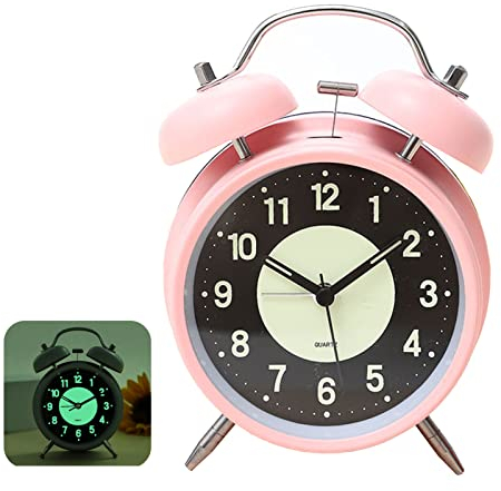 Réveil lumineux de 10 cm - Double cloche - pour enfant avec alarme puissante - rétro analogique sans tic-tac - à quartz - fort pour les dormeurs profonds - fonctionne avec