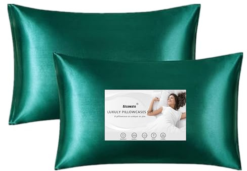 Aisawate 2er-Pack Satin-Kissenbezug für Haar und Haut – weicher als Seide – grüne Satin-Kissenbezüge, knitterfrei und schmutzabweisend – Standard-Kissenbezüge mit Hotelverschluss (51 x 92 cm)