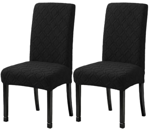 LANSHENG Stuhlhussen 2er Set, Waschbarer Stuhlhussen Schwingstühle, Schwarz | Stretch Stuhlbezug für Esszimmer, Küche, Hotel