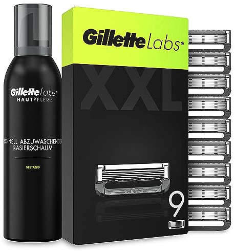 Gillette Labs Rasierklingen, 9 Ersatzklingen für Nassrasierer Herren und Heated Razor mit Reinigungs-Element und Rasierschaum Männer (240 ml), Hautpflege durch Schutz und Kühlung der Haut