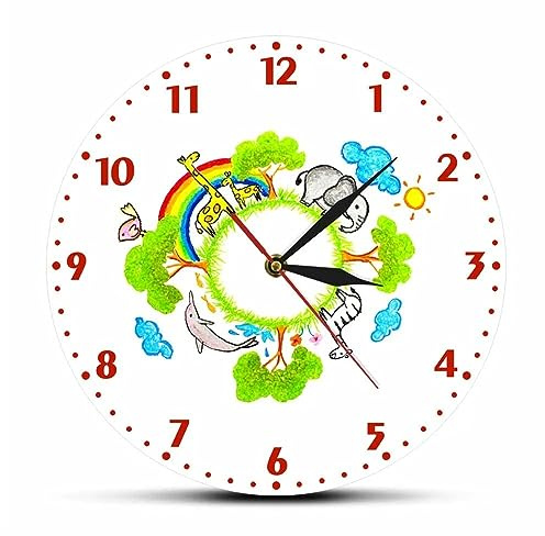 ENILSA Orologio da parete, rotondo,silenzioso, facile da leggere, a batteria, da 30 cm,3D Wall Design Moderno Orologi da Parete in per Decorazione Murale Home Office Decor(Bambini adorabili)