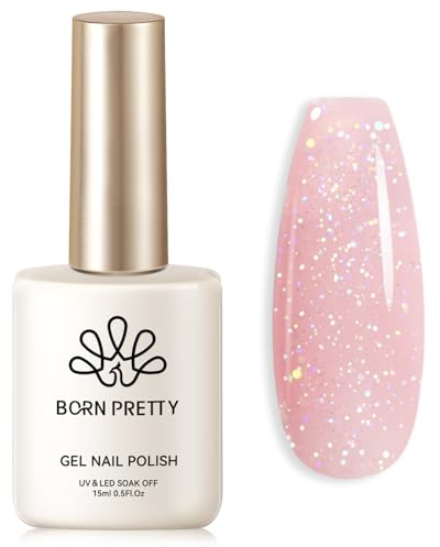 Born Pretty UV Nagellack Glitzer Jelly Rose 15ml - Gel Nagellack UV Holografischer Schimmer Transparent Natur UV LED Soak off Manicure Gel Lacquer Varnish