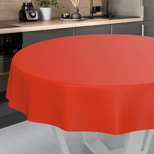 ANRO Wachstuch-Tischdecke Tischdecke abwaschbar Wachstuch Garten-Tischdecke Outdoor Indoor Rund 120cm Schnittkante Rot Wachstuchtischdecke Wachstischdecke wasserabweisend Gartentischdecke