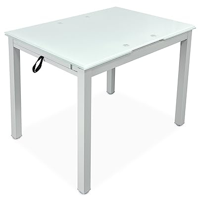 amuéblate Online - Mesa Extensible de Cristal de Cocina o Comedor Acabada en Blanco Modelo Orion, Práctica y Funcional. Medidas: 100-170 cm (Largo) x 70 cm (Ancho) x 74 cm (Alto)