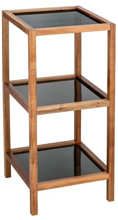 WENKO Bad- & Wohnregal Mod. Fondi, Regal aus massivem Akazienholz mit 3 Etagen, Glasböden in Schwarz, 36 x 79 x 36 cm