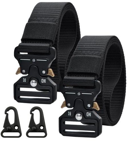Scettar 2 Piezas Cinturon Tactico Hombre, Cinturones Hombre Trabajo Con Mosqueton Tactico, Multifuncional Cinturon Elastico Hombre Con Cierre Rápido Para Exteriores, Militar, Deportes, Montañismo