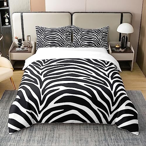 Loussiesd Zebra Strip 100% Baumwolle Bettwäsche Set 135x200cm Geometric Strip Lines Bettbezug Set Baumwolle Wild Tiere Bettbezug Set Modern Abstracr Art Bettwäsche Set Schwarz Weiß Bettwäsche-Set