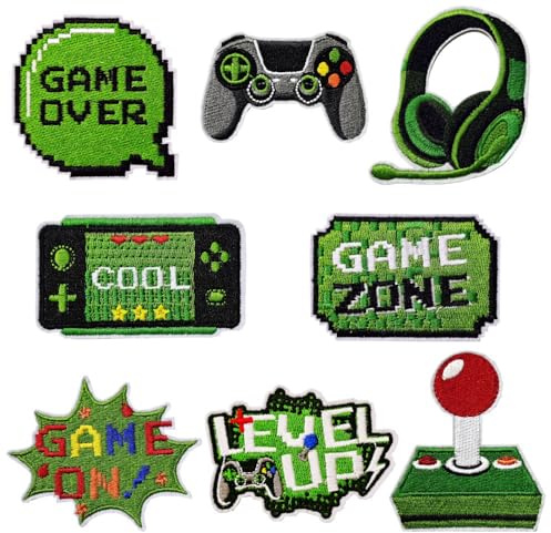 CYWQ 8 parches para planchar de videojuegos, verde pixelado, parche bordado de reparación, accesorios de manualidades, regalos para niños, fanáticos de los jugadores, entusiastas, ropa, mochila,