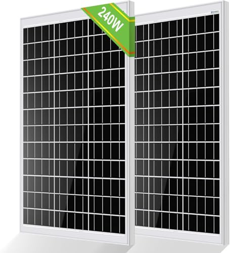 ECO-WORTHY Paquete de 2 paneles solares monocristalinos de 120 W/12 V cada uno (total 240 W/12 V), ideal para RV, jardín, barco, techo o carga de baterías de 12 V