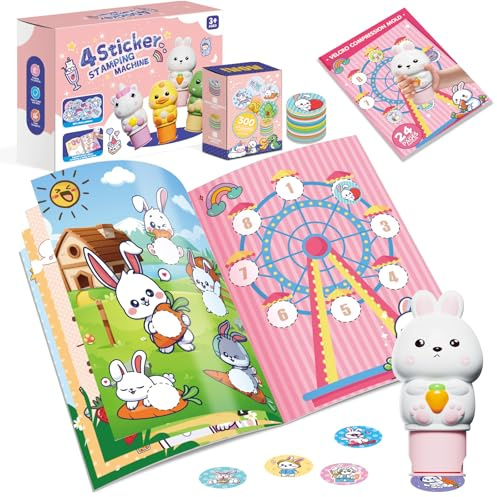 Fozcmisw StickerStempel Kaninchen für Kinder, 300 Aufkleber Aktivitätsblock | Aufkleberstempel Kinder Bastelspielzeug – Ruhige, Bildschirmfreie Beschäftigung für unterwegs & als Geschenk ab 3 4 5 6