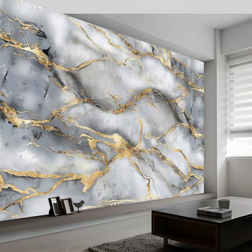 3D Wall Mural Marble Stone Stripes Print Photo Wallpaper, Luxury Non-Woven Wall Mural Decoration Poster Picture Design Modern 300 x 210 cm (W x H) Mural for Living Room Kids Bedroom