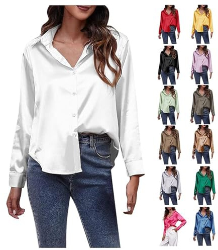 Chemisier Blouse Femme Chic et Élégant Chemise Femme en Satin Haut Fluide Ample Manche Longues Col V Shirts