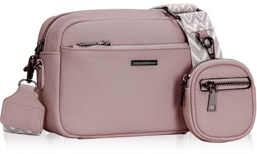 GASSDA Umhängetasche Damen PU Leder Crossbody Bag Handtasche Damen Kleine Taschen mit Abnehmbarem Schultergurt (Dunkelrosa)