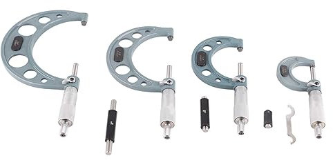Micrometer Measuring Tool, 4Pcs 0‑4in Imperial Micrometer Outside Diameter Outside Micrometer Set Outside Micrometer Outside Micrometer Set Measurement Tool with Wrench