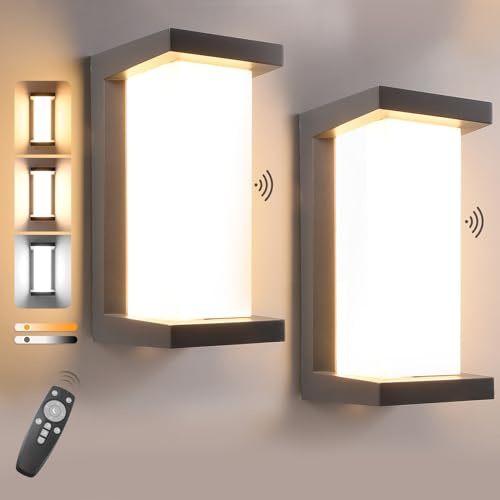 BOYIR 18W Außenleuchte mit Bewegungsmelder, 2PCS IP65 Wandleuchte Innen Außen Wandlampe mit Fernbedienung, 3000K-6000K Dimmbar 2000 Lumen, Aluminium Aussenlampe für Garten Eingang, Anthrazit