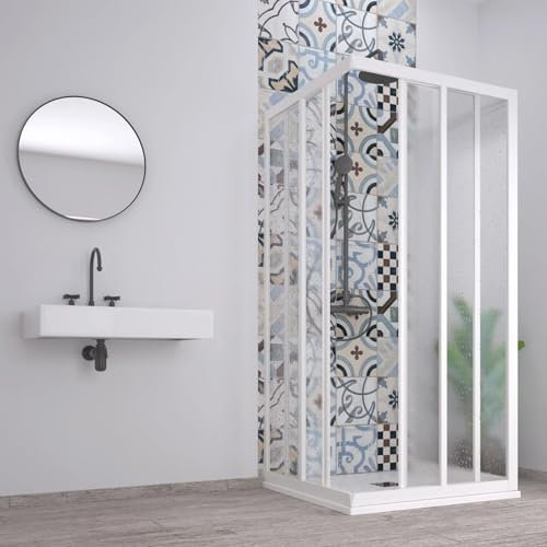 Box doccia 3 Lati Acril in Acrilico con profili in PVC apertura angolare riducibile Made in Italy (Bianco, 70x90x70 cm)