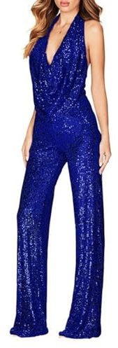 Glitzer Jumpsuit Damen sexy, Jumpsuit Damen Festlich Lang Overall Playsuit Pailletten Glitzer Sexy Hosenanzug Elegant Party Romper Langarm Casual Einteiler Jumpsuits Clubwear