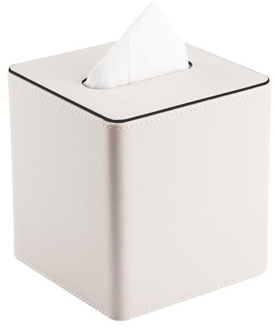 KINGFOM Taschentuchbox Kosmetiktücherbox aus PU Leder, Dekorative Tissue Box Tücherbox für Wohnzimmer, Badezimmer & Büro (Weiß, Quadratisch)