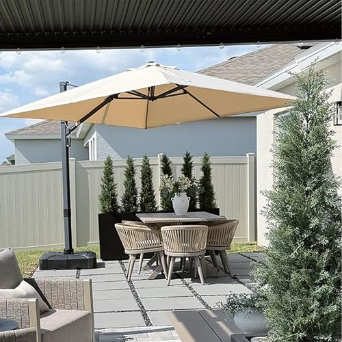 PURPLE LEAF 3 X 3 m Parasol Déporté de Terrasse Renforcée avec pied, Parasol De Jardin Exterieur Rotatif 360° Mât de Parapluie Épais Version Améliorée, Avec Protection Solaire UPF50+, Beige