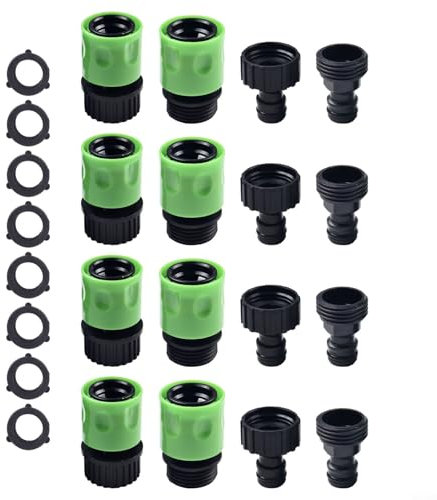 GLFLOW Kit di collegamento rapido per tubo da giardino, raccordi maschio femmina da 3/4 di pollice con guarnizioni in gomma per accessori per irrigazione da giardino
