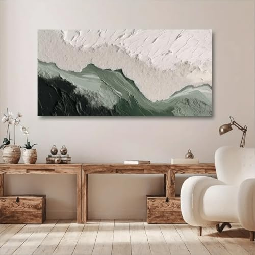 lianyibo Abstraktes minimalistisches Strand-Ölgemälde auf Leinwand, Ozean-Wanddekoration, moderne große Textur, horizontale Malerei, Dekoration, 80 x 160 cm, Rahmen