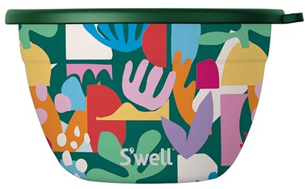 S'well - Ensaladera, acero inoxidable, 1,9 L, patrón recortes de papel, recipiente de condimentos de 60 ml y bandeja extraíble para organización, a prueba de fugas, fácil de limpiar, para lavavajillas