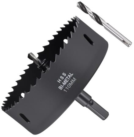 METALLIXITY Bi-Metal Hole Saw 4-5/16 110mm W/ 2 Drill Bits Black | M42 HSS Circular Head Hole Cutter for Stainless Steel Hard Steel Sheet