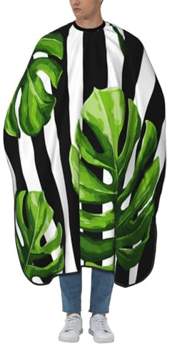Woshuwo Monstera Leaves Black White Striped Hair Cutting Apron,Salon Barber Apron For Adult