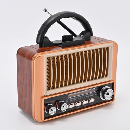 Radio portátil de batería de 800 mAh, radio retro con bandas AM FM SW, con AUX y soporte USB, para emergencias, camping, hogar (oro rosa)